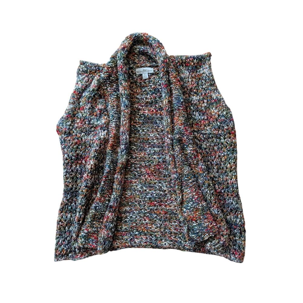 Wind River Women’s Open Front Sweater Vest Size Large Multicolor Marled Chunky